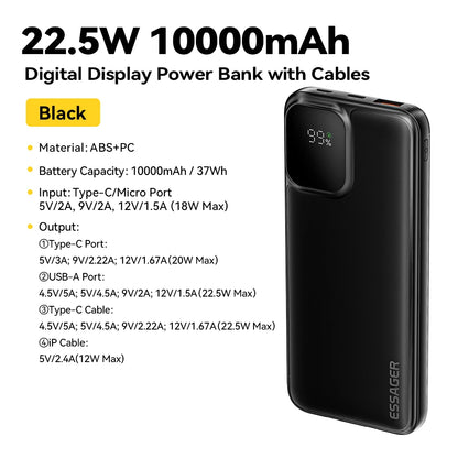 Power Bank Essager 20000mAh con Cables Integrados