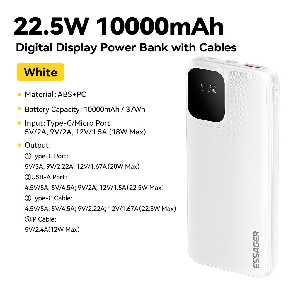 Power Bank Essager 20000mAh con Cables Integrados